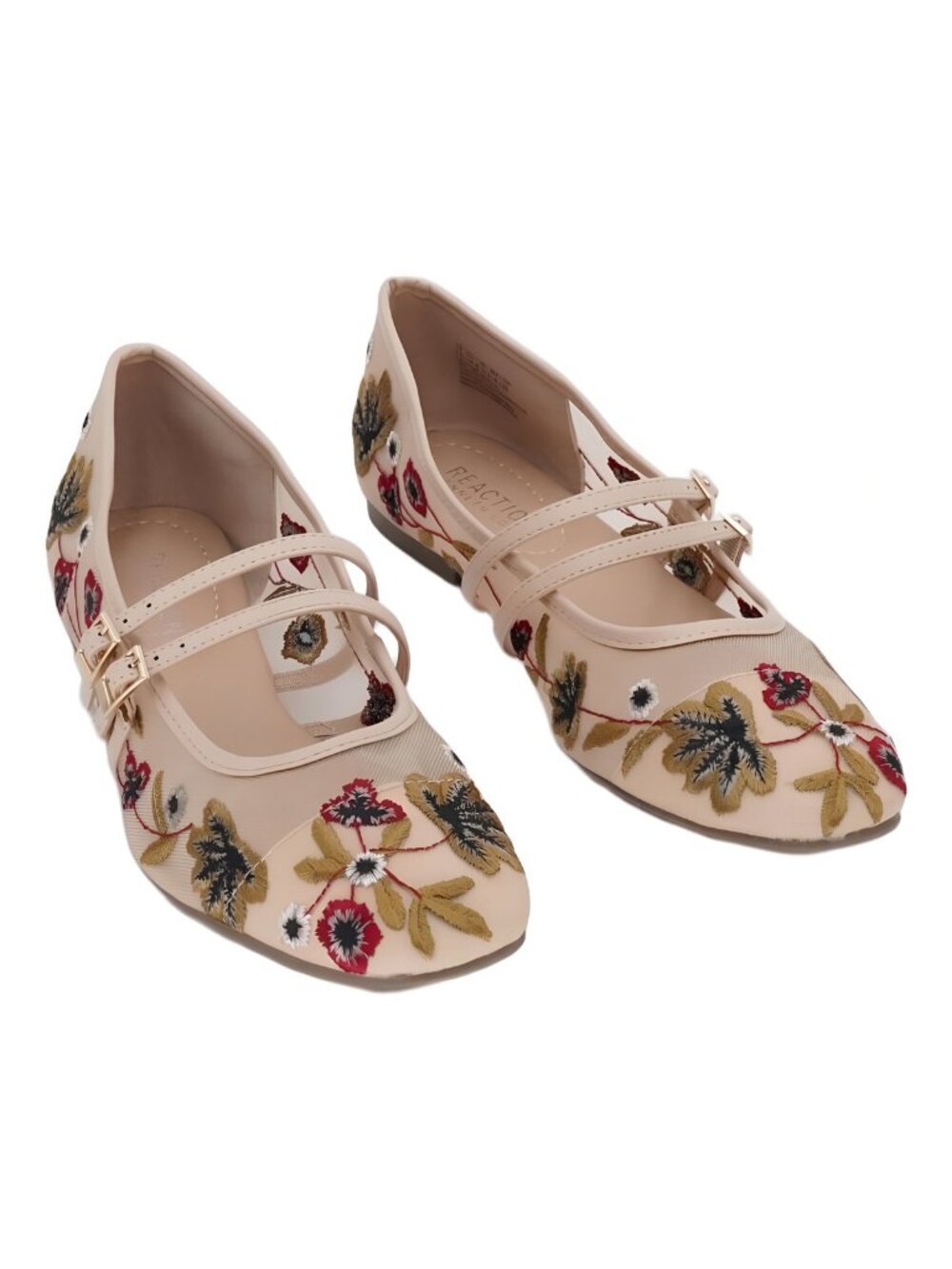 Kenneth Cole Malibu Nites Mary-Jane Ballet Flats Almond Floral Sz 8.5 EU 39.5